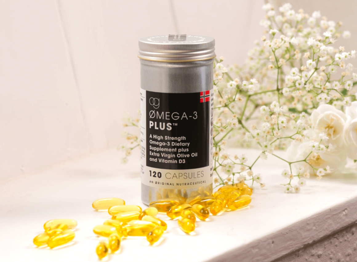 ogscience omega3 product with flowers in background supplements