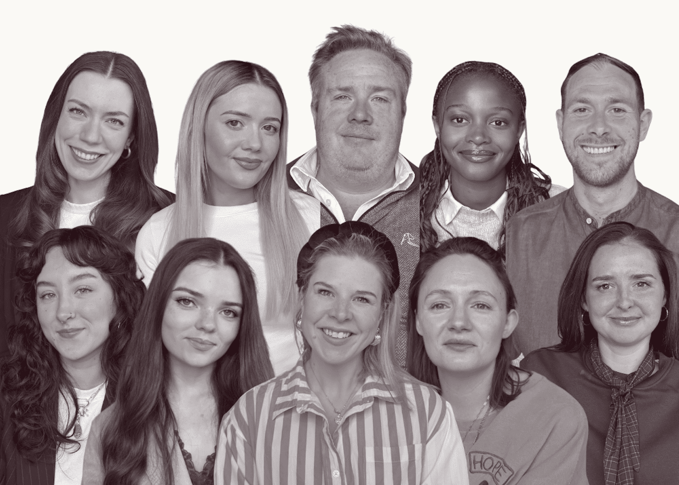 Team photo of 10 team members that make up The Ribbon Box