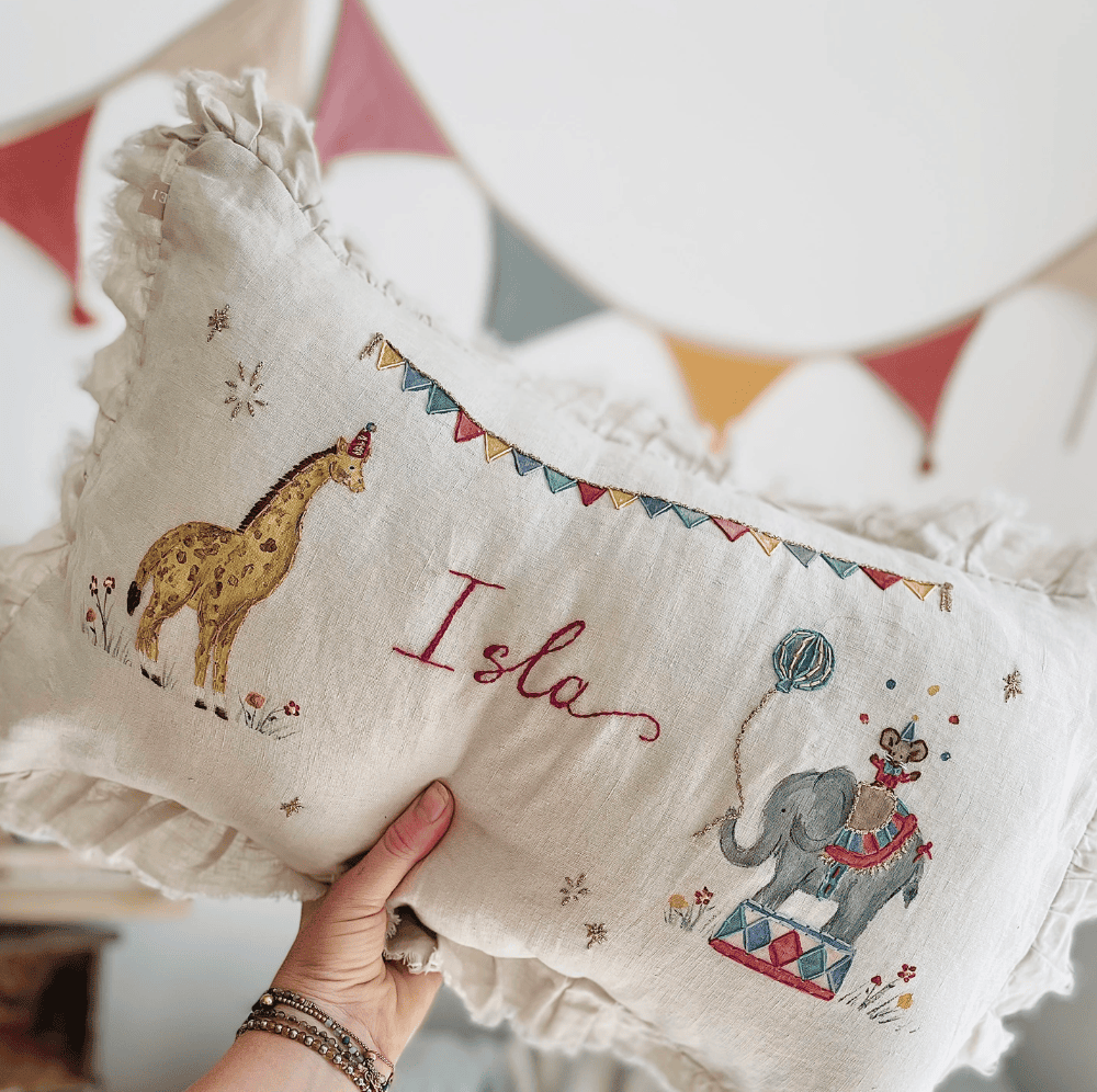Personalised Circus Safari Linen Cushion Personalised Circus Safari Linen Cushion